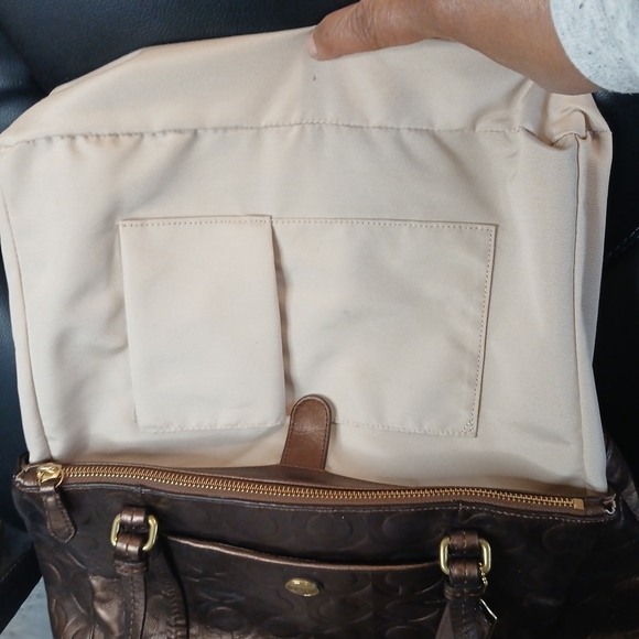 Coach Peyyon Signature Embossed Jordan Bronze Metallic Leather Tote - Picture 8 of 14